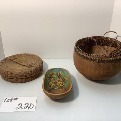 220  Vintage Pine Needle Baskets/Hand Painted Hanging Wooden Bowl