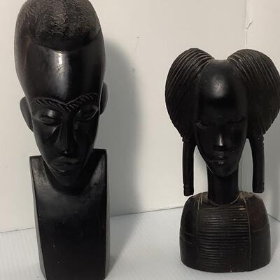 223 African Ebony Hand Carved Male & Female Head