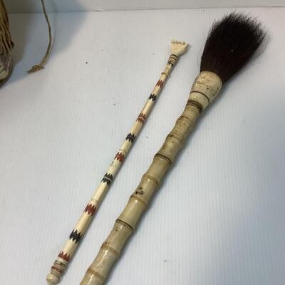 226. Vintage African Animal Skin Drum/Old Chinese Calligraphy Brush Hair Pen