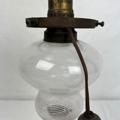290  Antique White Swirled Glass, Converted Oil Lamp with Marble Base