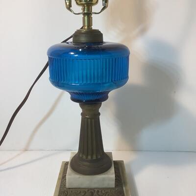 234. Antique Marble Base Oil Lamp Converted to Electric Lamp