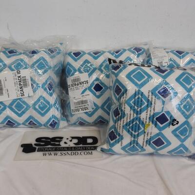 4 Outdoor Pillows, Simply Daisy, Geometric, Diamond Jive 16x16 Aqua - New