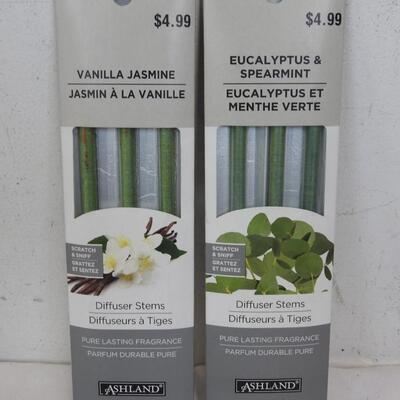 Ashland Diffuser Stems, 5 Vanilla Jasmine, 3 Eucalyptus/Spearmint - New
