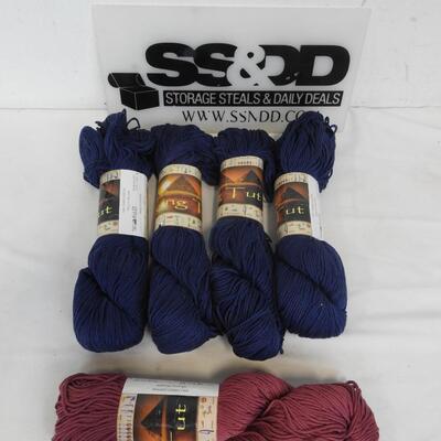 5 Skeins King Tut Cotton Yarn 4 Navy & 1 Mauve, 100 g each - New