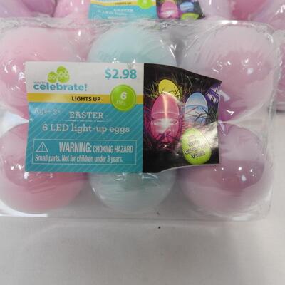 LED Refillable Easter Eggs, Each Package Has 6 Light-Up Eggs, Pastel Colors-NEW