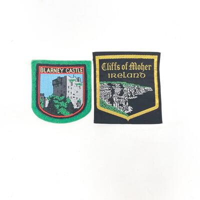 IRELAND SOUVENIR BADGE/PATCH BUNDLE OF TWO â€“ CLIFFS OF MOHER, BLARNEY CASTLE