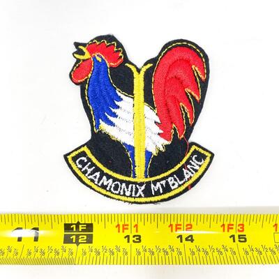 CHAMONIX-MONT-BLANC, FRANCE SKIING ROOSTER SOUVENIR BADGE/PATCH #2