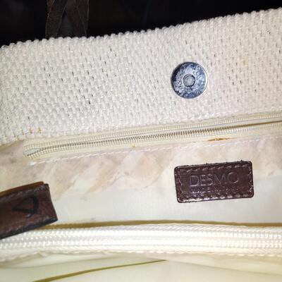 Desmoâ€™s Natural Colored Linen Bag braided leather handle