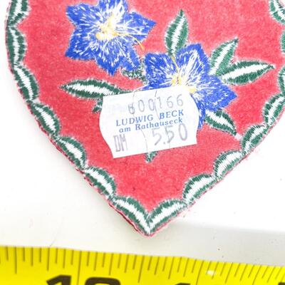 GERMAN EMBROIDERED HEART PATCHES W/ BLUE FLOWERS SET OF 2