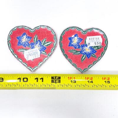 GERMAN EMBROIDERED HEART PATCHES W/ BLUE FLOWERS SET OF 2