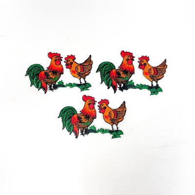 GERMAN ROOSTER & HEN EMBROIDERED PATCHES SET OF 3