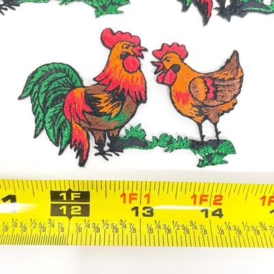 GERMAN ROOSTER & HEN EMBROIDERED PATCHES SET OF 3