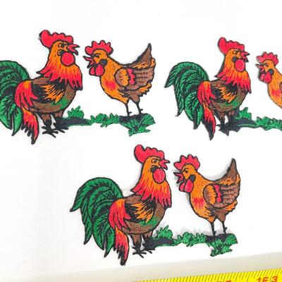 GERMAN ROOSTER & HEN EMBROIDERED PATCHES SET OF 3