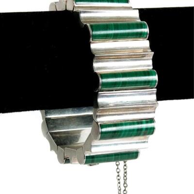 Modernist Taxco 970 Silver Malachite Necklace & Bracelet
