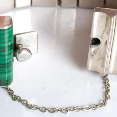 Modernist Taxco 970 Silver Malachite Necklace & Bracelet