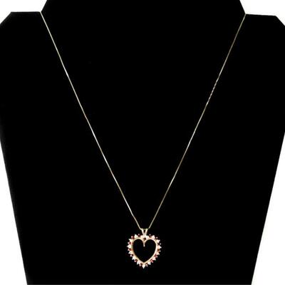 14k/10k YG Diamond & Garnet Heart Pendant Necklace
