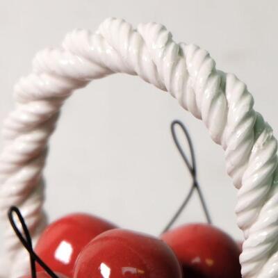 Pair of Ceramic Hand painted Capodimonte Cherry Baskets