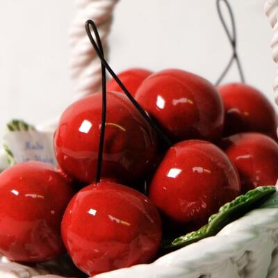 Pair of Ceramic Hand painted Capodimonte Cherry Baskets