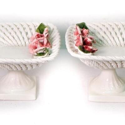 Grouping of 3 Capodimonte Ceramic Compotes & Basket w/ Lid