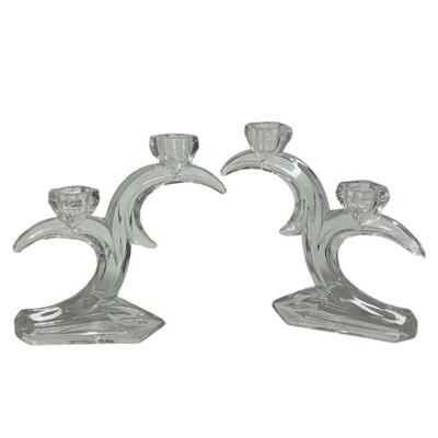 Pair of Vintage Lead Crystal Flame Candle Holders