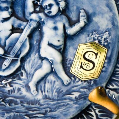 Pair of Blue & Gold Trim Cherub Capodimonte Ashtrays
