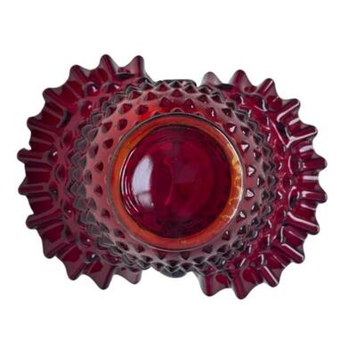 Amberina Glass Handled Ruffled Hobnail Basket