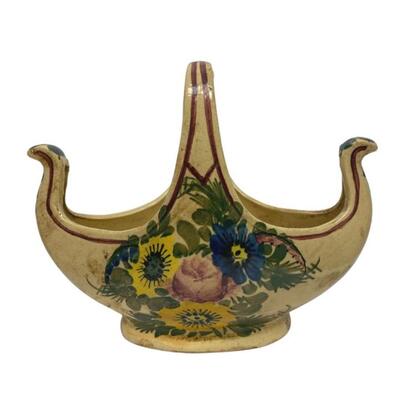 Antique Belgium Faience Earthenware Handled Vessel