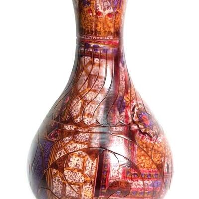 Modern Colorful Incised Pottery Vase, Signed