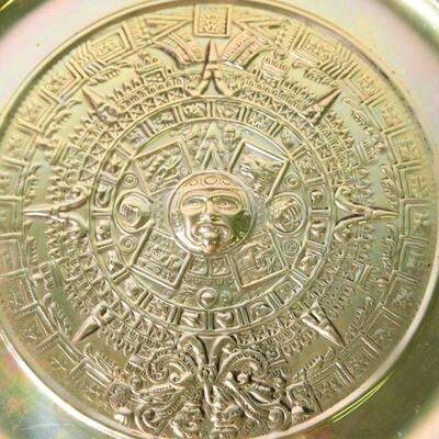 Vintage Alpaca Silver Abalone Mayan Calendar Plate