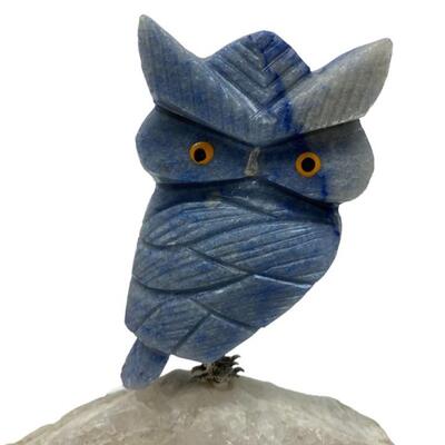 Stone Carved Owl On Quartz Base
