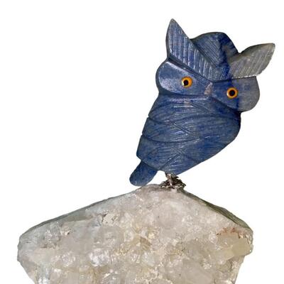 Stone Carved Owl On Quartz Base