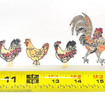 ROOSTERS & HENS EMBROIDERED PATCHES BUNDLE OF 4