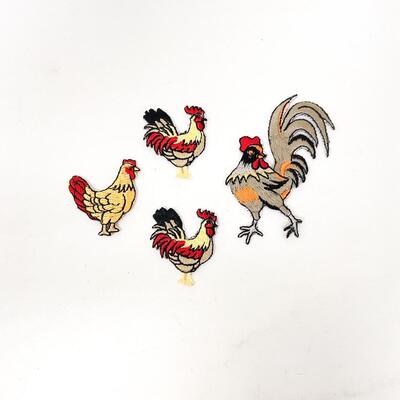 ROOSTERS & HENS EMBROIDERED PATCHES BUNDLE OF 4