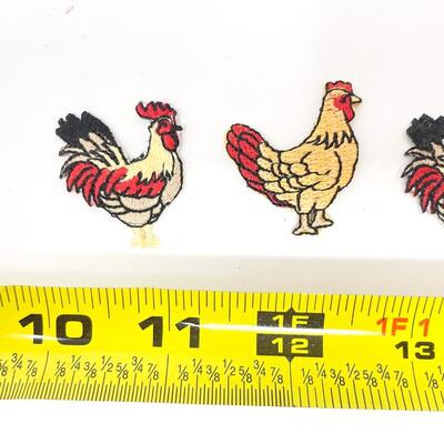 ROOSTERS & HENS EMBROIDERED PATCHES BUNDLE OF 4