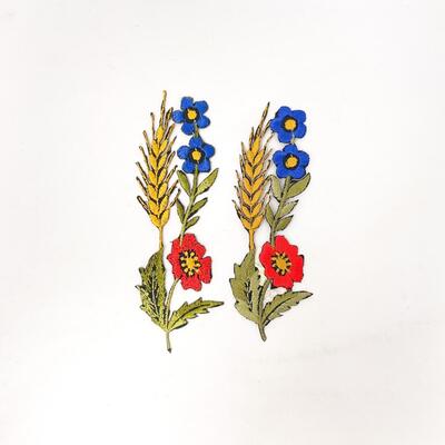 GERMAN WILDFLOWERS & WHEAT EMBROIDERED PATCHES SET OF 2