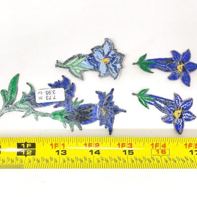 GERMAN BLUE FLOWERS EMBROIDERED PATCHES BUNDLE OF 4