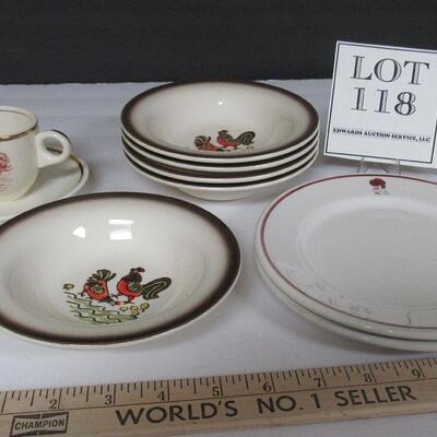 Metlox Poppytrail Red Rooster Bowls, Pony Express Demi Cup/Saucer Set, Restaurant China Plates