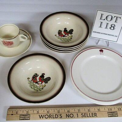 Metlox Poppytrail Red Rooster Bowls, Pony Express Demi Cup/Saucer Set, Restaurant China Plates
