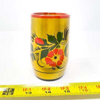 VINTAGE 4â€ USSR RUSSIAN KHOKHLOMA CUP - WOODEN