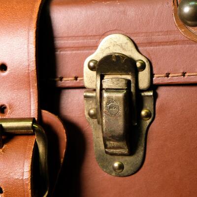 Large Brown Leather Trunk Suitcase