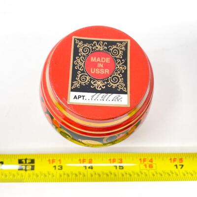 VINTAGE 3.25â€ USSR RUSSIAN KHOKHLOMA LIDDED BARREL CONTAINER - WOODEN