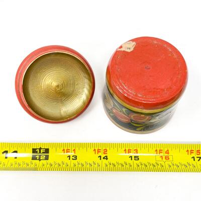 VINTAGE 3â€ RUSSIAN KHOKHLOMA LIDDED CONTAINER - WOODEN