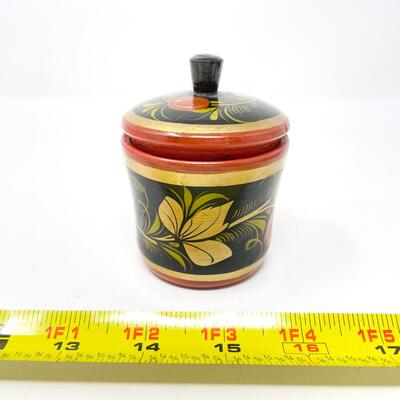 VINTAGE 3â€ RUSSIAN KHOKHLOMA LIDDED CONTAINER - WOODEN