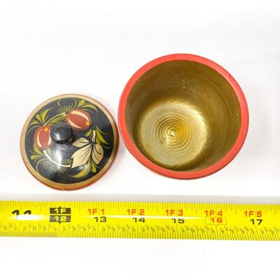 VINTAGE 3â€ RUSSIAN KHOKHLOMA LIDDED CONTAINER - WOODEN