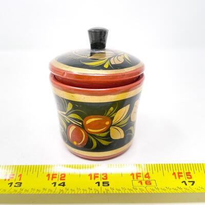 VINTAGE 3â€ RUSSIAN KHOKHLOMA LIDDED CONTAINER - WOODEN