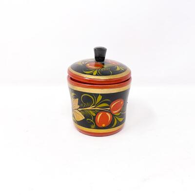 VINTAGE 3â€ RUSSIAN KHOKHLOMA LIDDED CONTAINER - WOODEN
