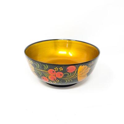 VINTAGE RUSSIAN KHOKHLOMA 7â€ BOWL - WOODEN