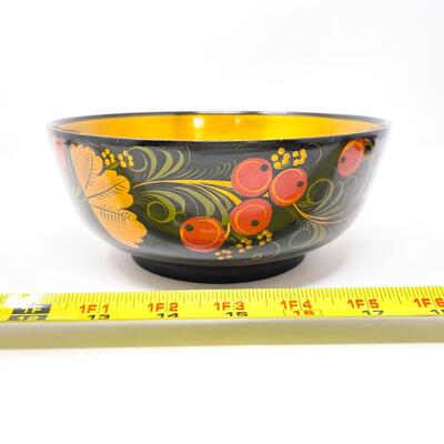 VINTAGE RUSSIAN KHOKHLOMA 7â€ BOWL - WOODEN