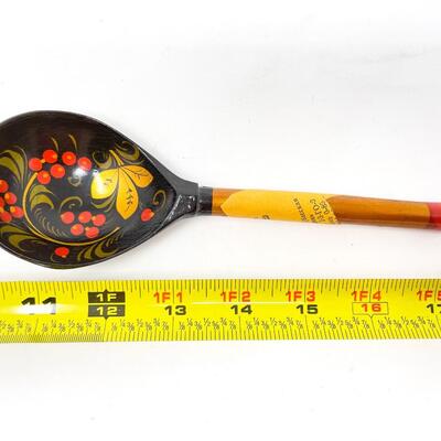 VINTAGE USSR RUSSIAN KHOKHLOMA SERVING SPOON - WOODEN