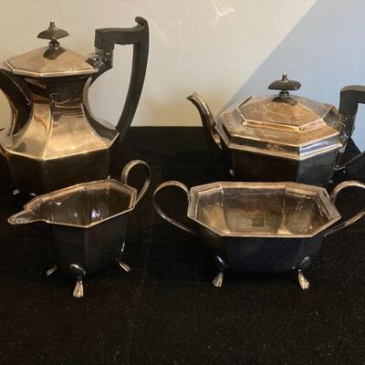 Sheffield England EPNS A1 Silver Tea Set Ebony Trim Coffee Tea 4pc